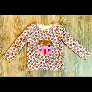 NEW Mini Boden Girls Long Sleeve Floral Sequin Flip House Top Size 5-6Y